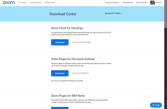 Zoom Download Center page