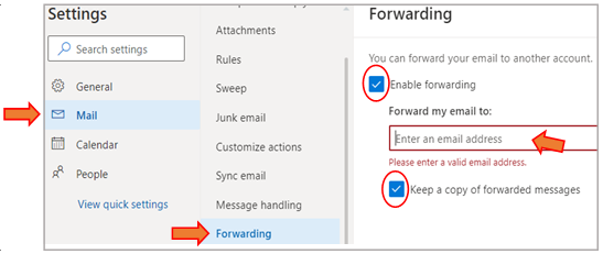 Forwarding settings for email