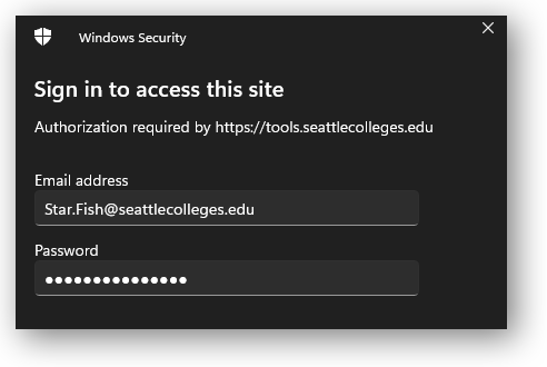 Screenshot of the sign-in popup window.