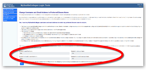 Screenshot of the screen that appears after the menu option for "Preferred Chosen Name" is selected, as described in the prior step.